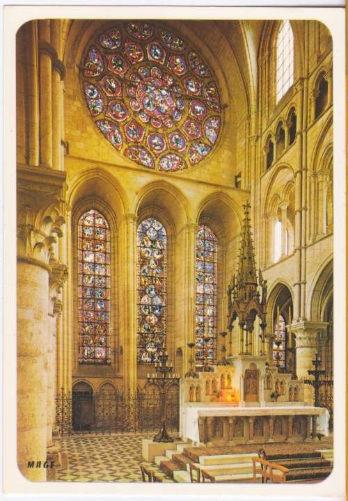 Vintage Post Card Notre-Dame - The Great Rose stained glass window.