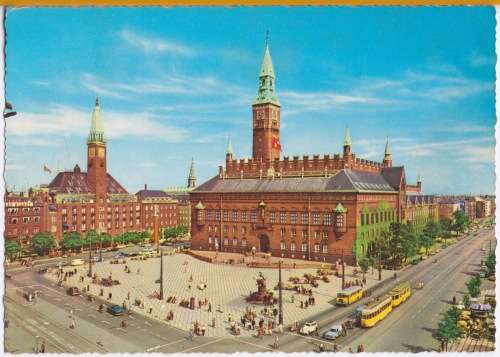 Vintage Post Card - Copenhagen, The Town Hall Square