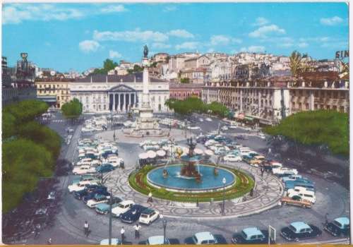 Vintage Post Card - Lisbon Portugal, D Pedro IV Square