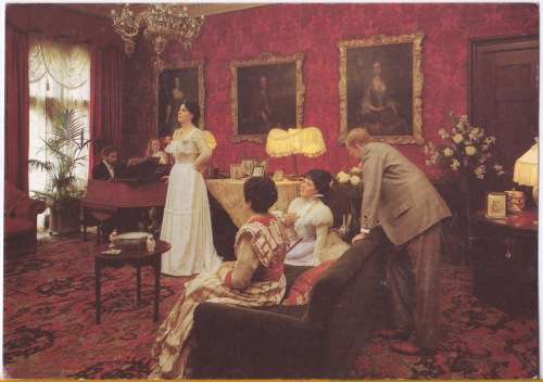 Vintage postcard - Warwick Castle, The Private Apartments, Madame Tussauds Royal Weekend Party, Eng.