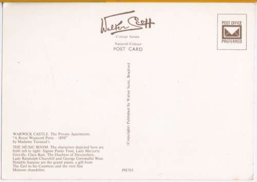 Vintage postcard - Warwick Castle, The Private Apartments, Madame Tussauds Royal Weekend Party, Eng.