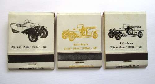 Vintage match books - Rolls Royce `Silver Ghost` &  Morgan `Aero`