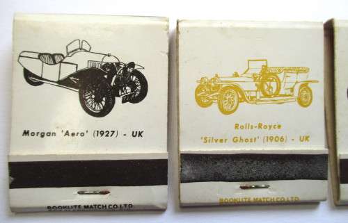 Vintage match books - Rolls Royce `Silver Ghost` &  Morgan `Aero`