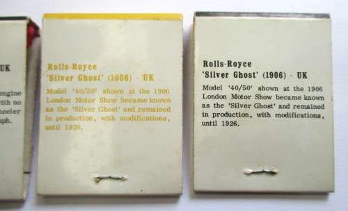 Vintage match books - Rolls Royce `Silver Ghost` &  Morgan `Aero`