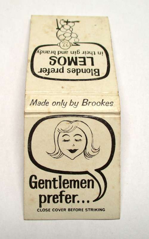 Vintage Matchbook -- Lemos Cordial - ` Blondes prefer Gin in their Lemos`