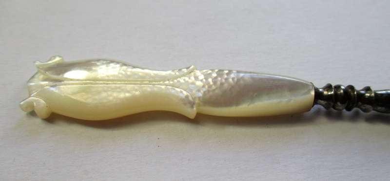 Antique, Victorian ? hand carved, mother of pearl, perfume bottle cork screw.