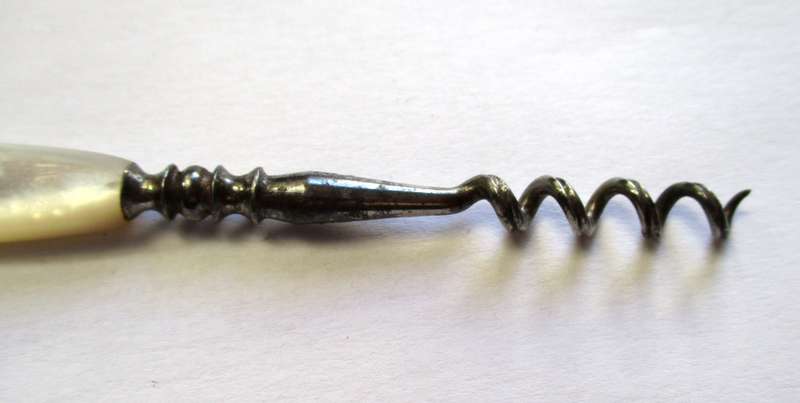 Antique, Victorian ? hand carved, mother of pearl, perfume bottle cork screw.