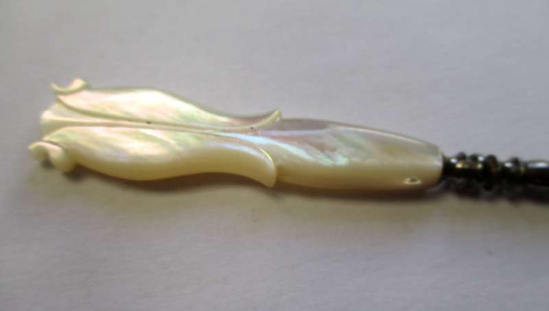 Antique, Victorian ? hand carved, mother of pearl, perfume bottle cork screw.