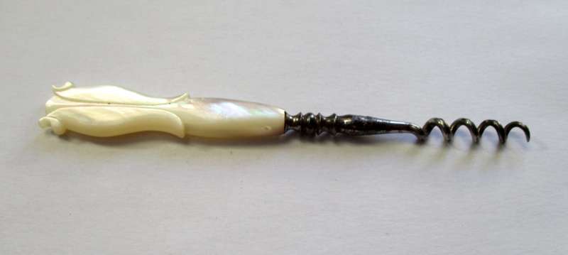 Antique, Victorian ? hand carved, mother of pearl, perfume bottle cork screw.