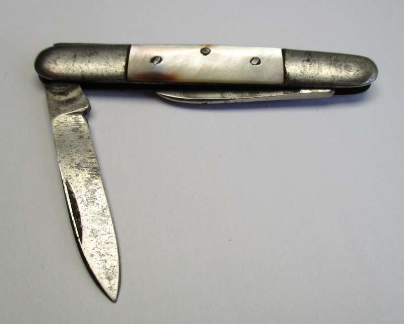 Small Antique / Vintage real Mother of Pearl Folding Knife - probably German made.