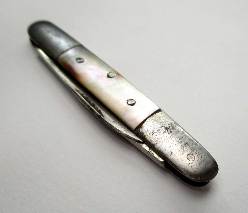 Small Antique / Vintage real Mother of Pearl Folding Knife - probably German made.
