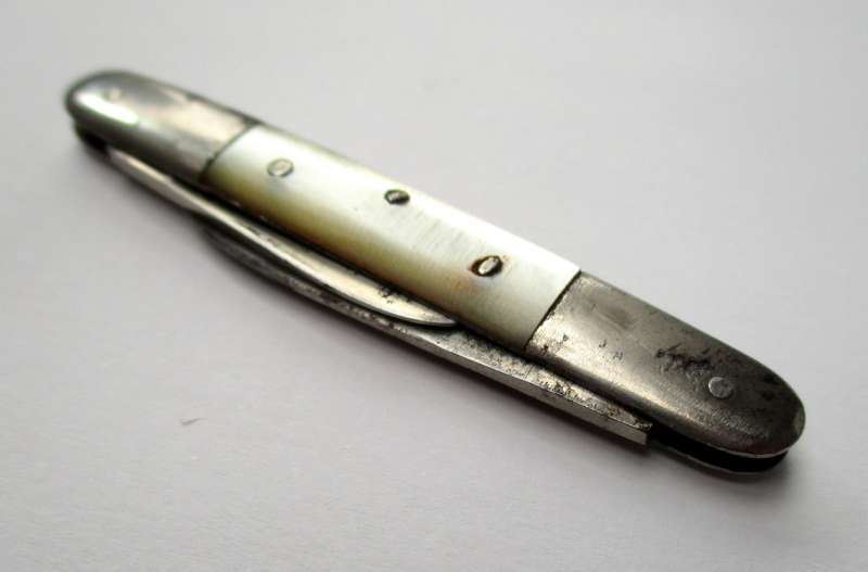 Small Antique / Vintage real Mother of Pearl Folding Knife - probably German made.