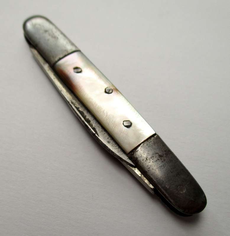 Small Antique / Vintage real Mother of Pearl Folding Knife - probably German made.