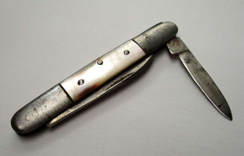 Small Antique / Vintage real Mother of Pearl Folding Knife - probably German made.