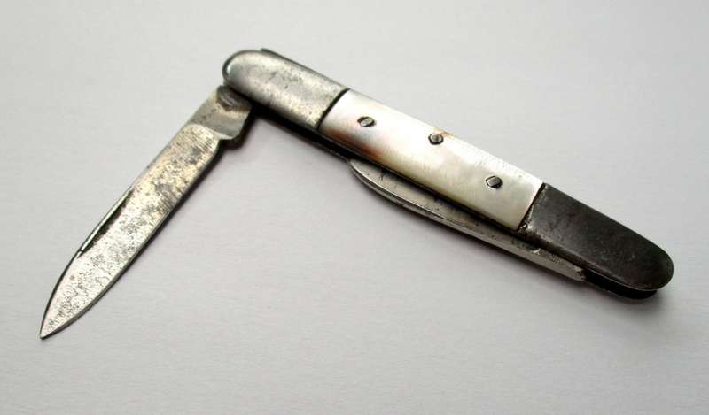 Small Antique / Vintage real Mother of Pearl Folding Knife - probably German made.