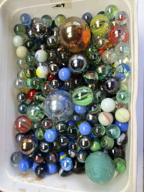 Marble lot - one ice-cream tub of various marbles