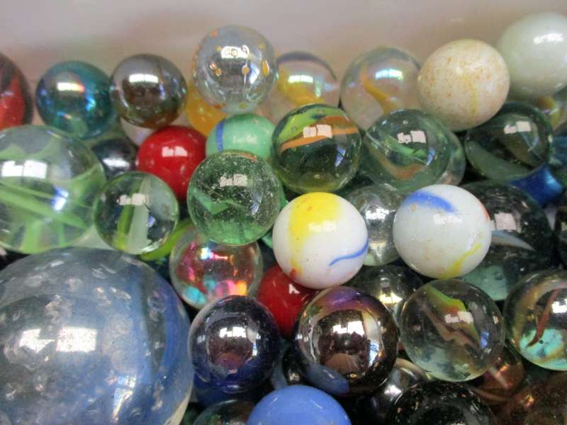 Marble lot - one ice-cream tub of various marbles