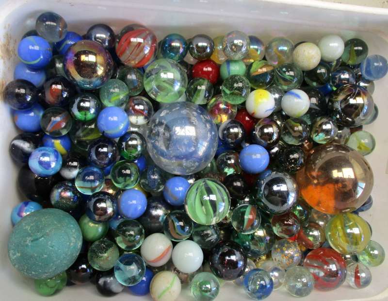 Marble lot - one ice-cream tub of various marbles