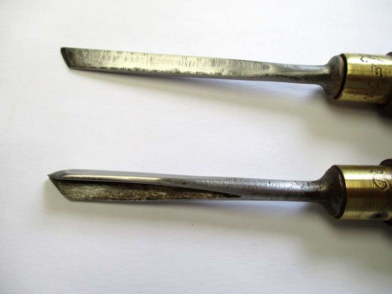 Two old wood handled Marples Chisels