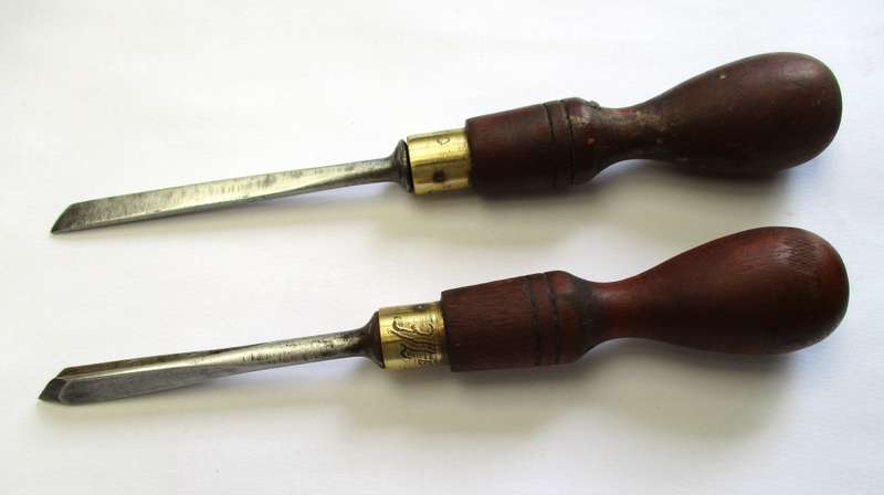 Two old wood handled Marples Chisels
