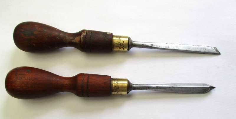 Two old wood handled Marples Chisels