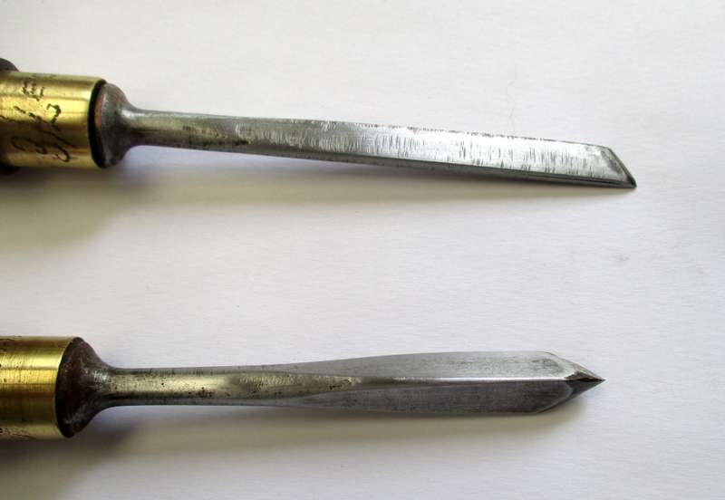 Two old wood handled Marples Chisels