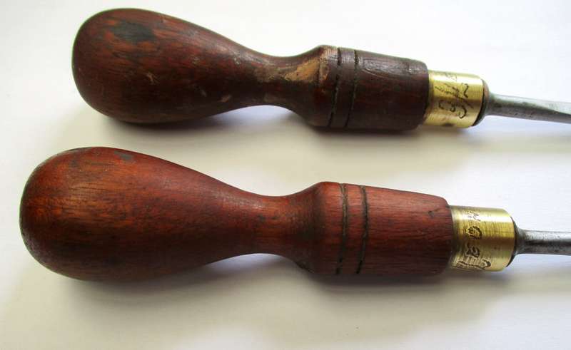 Two old wood handled Marples Chisels