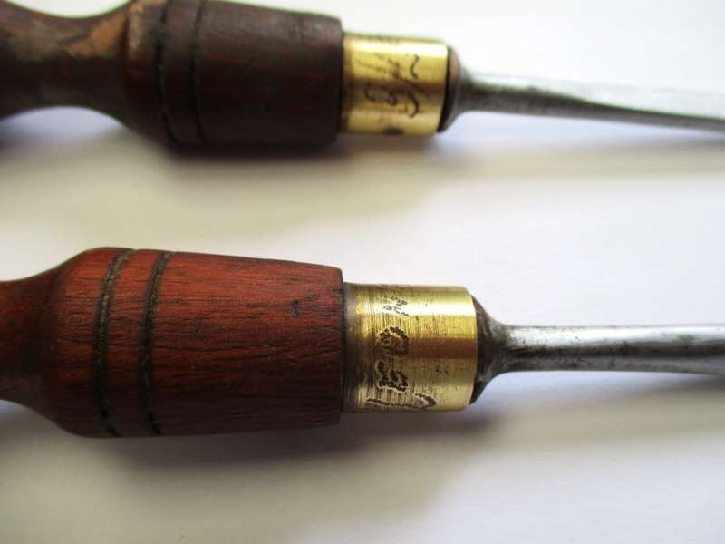 Two old wood handled Marples Chisels