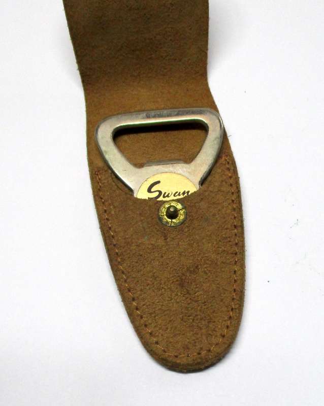 Vintage Swan Larger Bottle opener in original leather pouch, made in England.