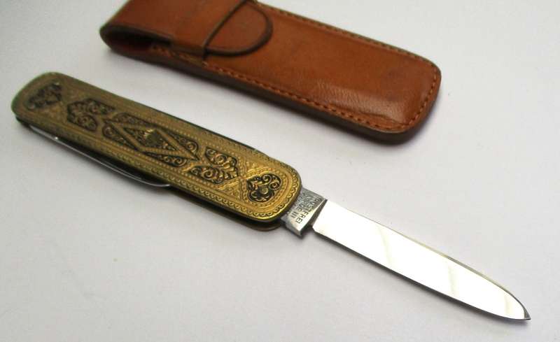Vintage Solingen brass Toledo Gentleman`s pocket knife / folding knife - Bayer logo