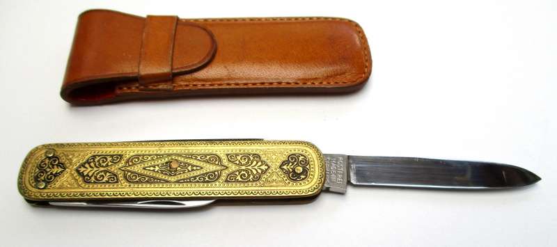 Vintage Solingen brass Toledo Gentleman`s pocket knife / folding knife - Bayer logo
