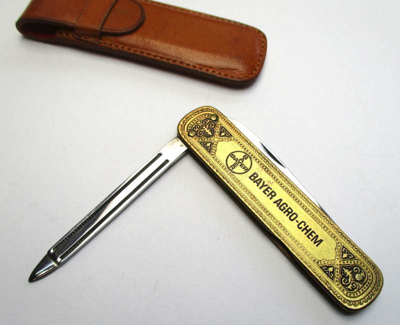 Vintage Solingen brass Toledo Gentleman`s pocket knife / folding knife - Bayer logo