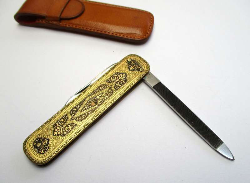 Vintage Solingen brass Toledo Gentleman`s pocket knife / folding knife - Bayer logo