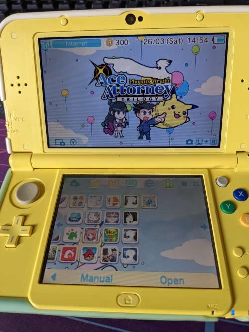 New Nintendo 3DS XL / LL Yellow Pikachu edition with 128GB memory card
