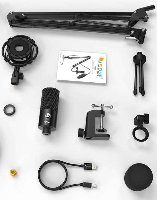 Fifine T669 Cardioid USB Condenser podcast streaming Microphone with Arm Stand and Shock Mount