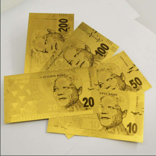 24K GOLD PLATED MANDELA COMMEMORATIVE 5PC SET RAND BANKNOTES SOUTH AFRICA NEW
