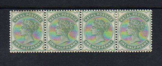 SCARCE 1882-1889 1/2D BLUE GREEN STRIP OF 4 WITH HINGE FRESH APPERANCE!