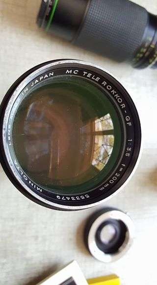 Vintage Minolta XE-1 35mm SLR with five lenses