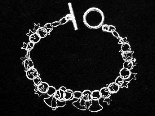 925 Sterling Silver Star and Hearts Bracelet - NO RESERVE