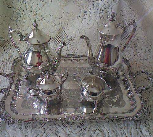 BEAUTIFUL 5pc SILVER PLATED TEA SET, EXCELLENT CONDITION