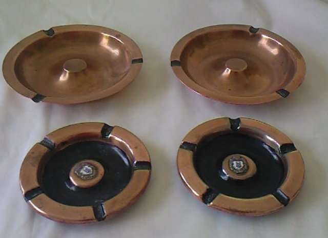 4 HEAVY COPPER ASHTRAYS FOR YOUR BAR