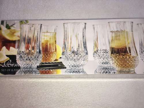 6 x crystal high ball drinking glasses