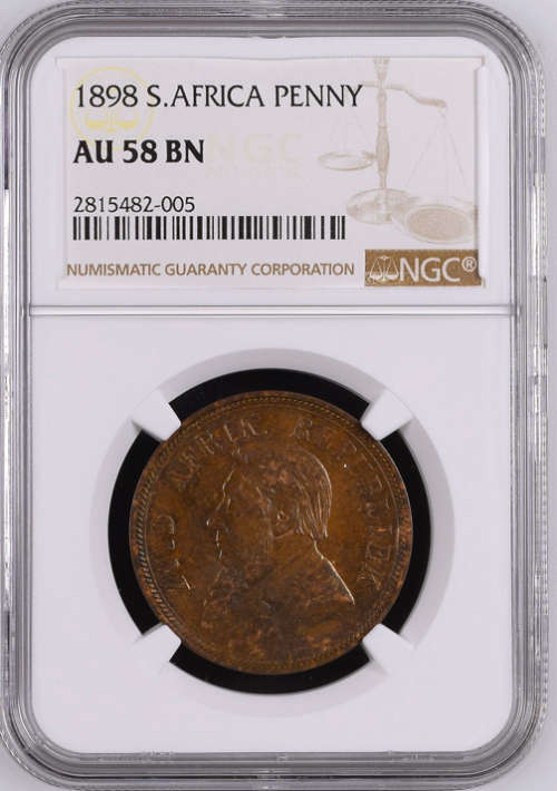 A/UNC NGC AU58BN 1898 ZAR Kruger Bronze Penny {Ref K49}