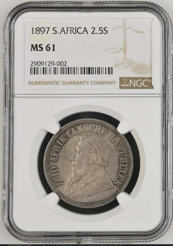 1897 ZAR Kruger Silver Half-crown 2.5S NGC MS61 UNC