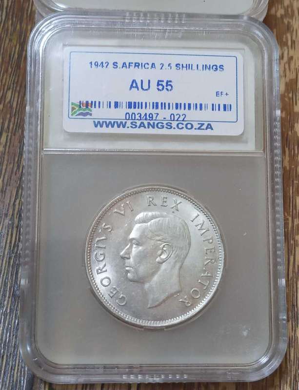 1942 Union Silver King George VI Half-Crown SANGS AU55 ef+