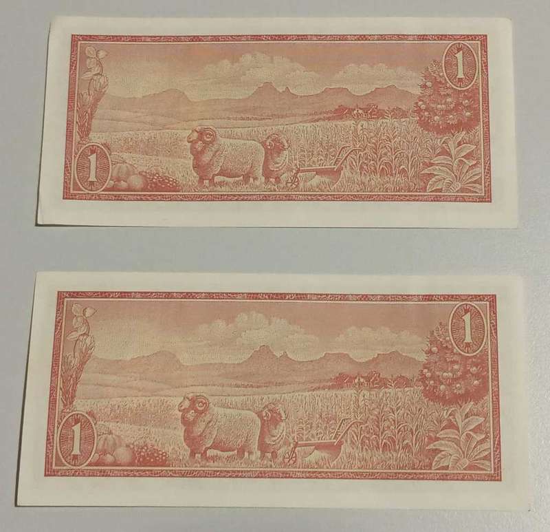 1975 Consecutive Pair Een Rand TW de Jongh Afrikaans over English