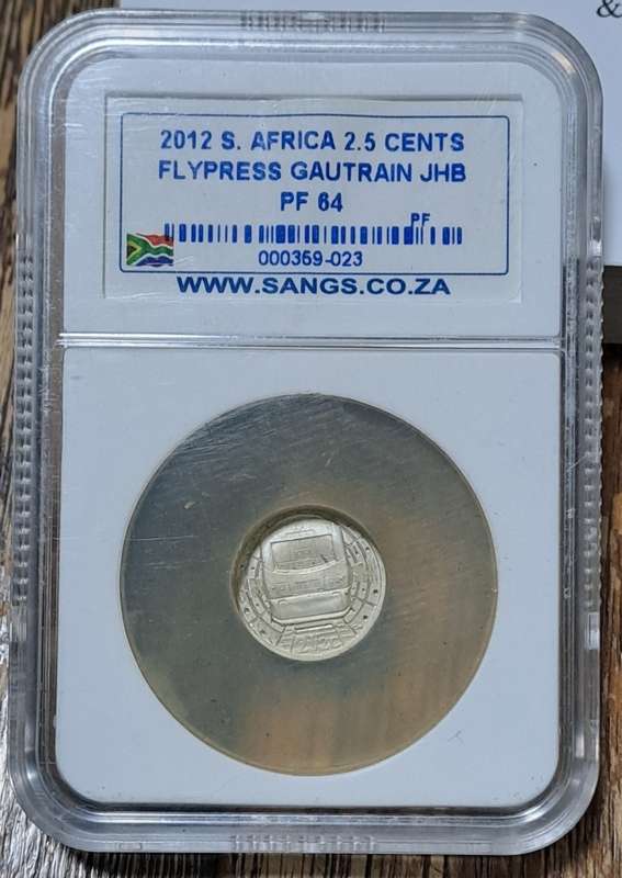 2012 Gautrain Silver Proof Flypress Two and Half Cents (2.5c) Joberg JHB Mint Mark, SANGS PF64