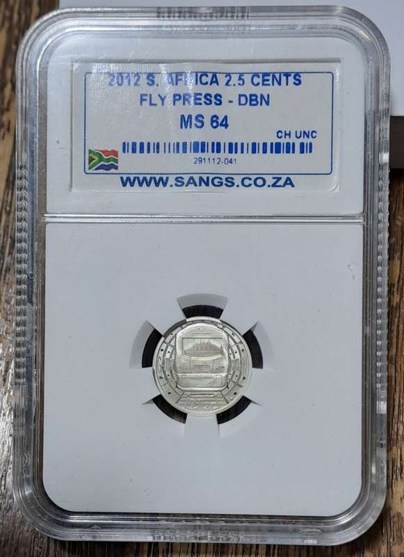 2012 Gautrain Silver UNC Flypress Two and Half Cents (2.5c) Durban DBN Mint Mark, SANGS MS64 CH UNC