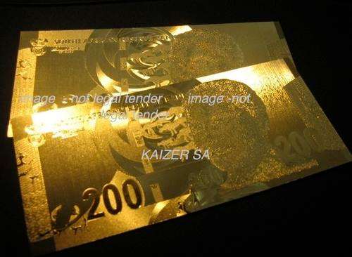 South Africa Mandela / Leopard R200 24KT Gold BankNote- Stunning Gift / Collectable