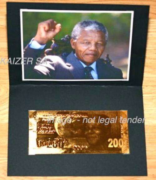 Mandela Embossed Signature R200 Rand GoldNote 24K Father Of the Nation - Photo tribute